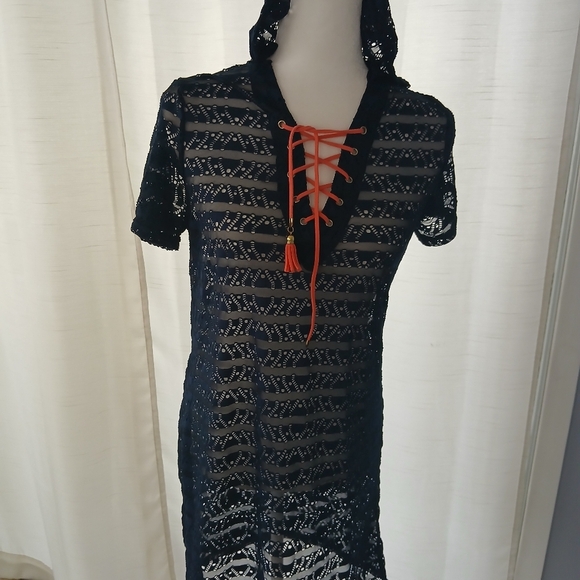 Ingear Resort Beach Coverup Hooded Navy Sz M. FL - Picture 2 of 9